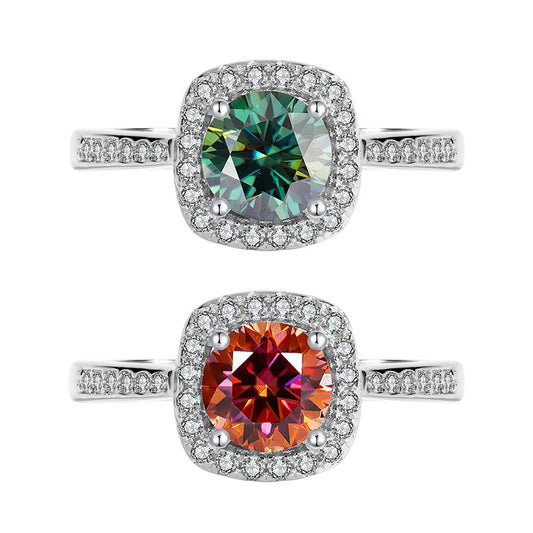 S925Sterling Silver Colorful Moissanite Ring for Women Princess Cut Baguette Sterling Silver Diamond Imitation Proposal Engagement Wedding Diamond Ring