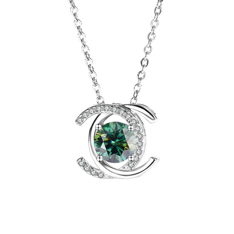 S925Sterling Silver Double C Xiaoxiangjia Necklace Moissanite Diamond Pendant Single Diamond Simple Luxury Versatile Collarbone Chain Wholesale