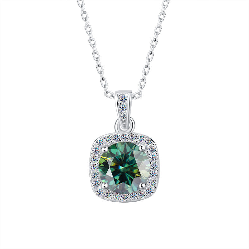 Cross-border hot selling S925Pure Silver Moissanite Square Pendant Necklace Light Luxury High-end Clavicle Chain Moissanite Pendant Wholesale