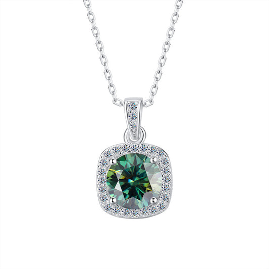 Cross-border hot selling S925Pure Silver Moissanite Square Pendant Necklace Light Luxury High-end Clavicle Chain Moissanite Pendant Wholesale
