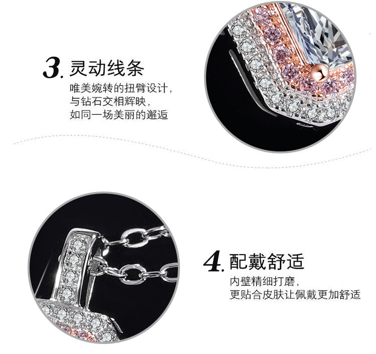 Cross-Border S925Sterling Silver Necklace Color-Blocked Square Bag Sugar Cube Radiant Moissanite Diamond Pendant Collarbone Chain Live Wholesale