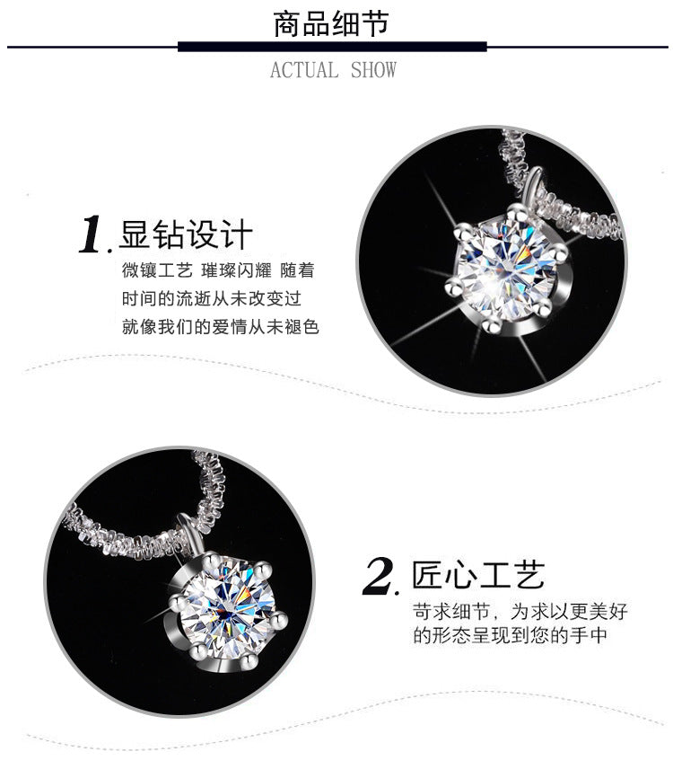 Cross-Border S925Pure Silver Sparkling Cauliflower Chain Moissanite Six-Claw Necklace for Women Niche Light Luxury Fashion Collarbone Chain