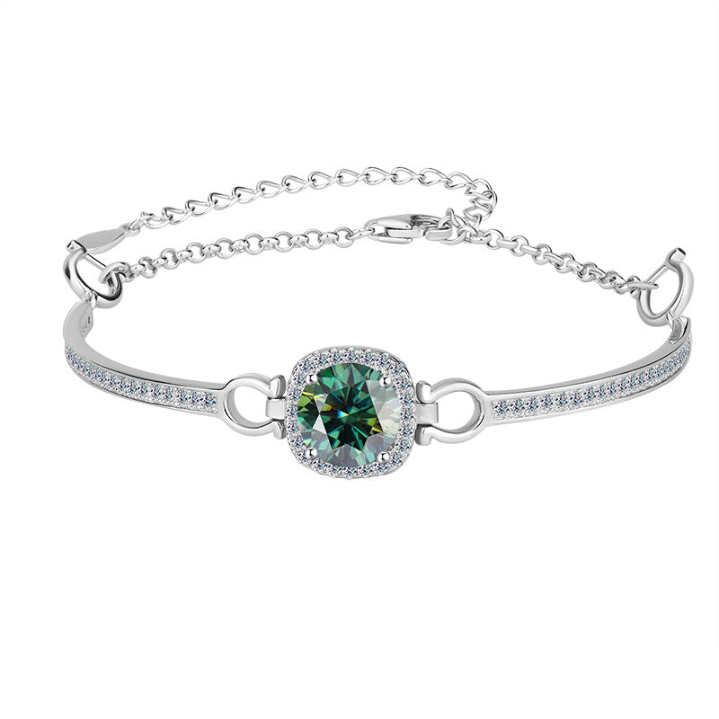 Cross-Border Europe and America S925Pure Silver Luxury Square Bracelet Moissanite Diamond Bangle Fashion High-end Moissanite Bracelet Wholesale