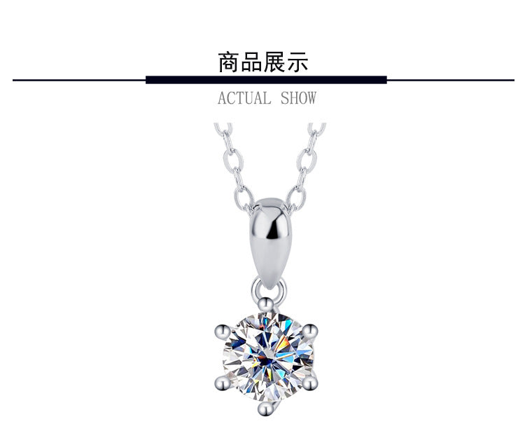 s925Sterling Silver Classic Six-Claw Pendant Moissanite Necklace for Women Classic Fashion Collarbone Chain Jewelry Direct Wholesale