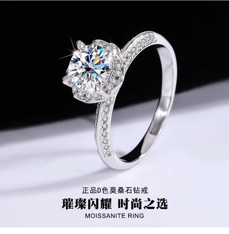 925Pure Moissanite Silver Moissanite Diamond Handheld Flower Women's Ring Rose Fashion Classic Jewelry Manufacturer Wholesale