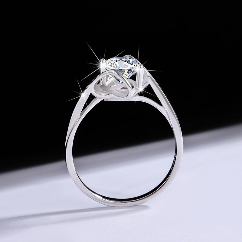 Factory direct sales925Sterling Silver Ring Female Angel Kiss Moissanite Heart to Heart Simulation Diamond Ring Live Wholesale