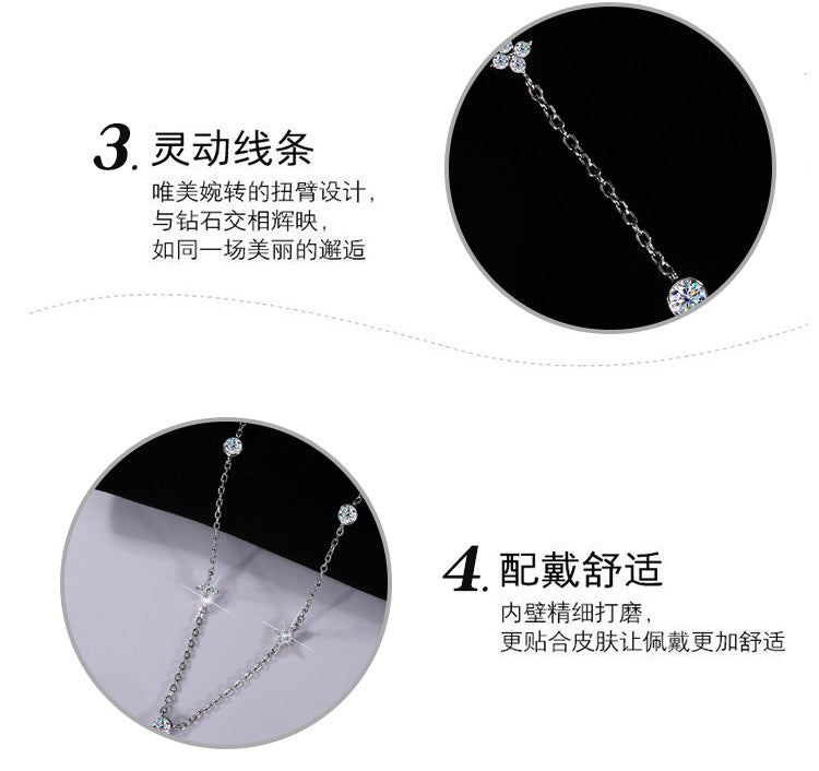 Cross-border hot S925Sterling Silver Four-Leaf Clover Women's Necklace Moissanite Diamond Pendant Light Luxury Minimalist Style Internet Celebrity Collarbone Chain