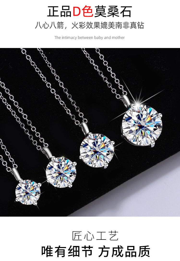 S925Sterling Silver Classic Four-Claw Moissanite Pendant Necklace for Women Fashion High-End Collarbone Chain Jewelry Wholesale