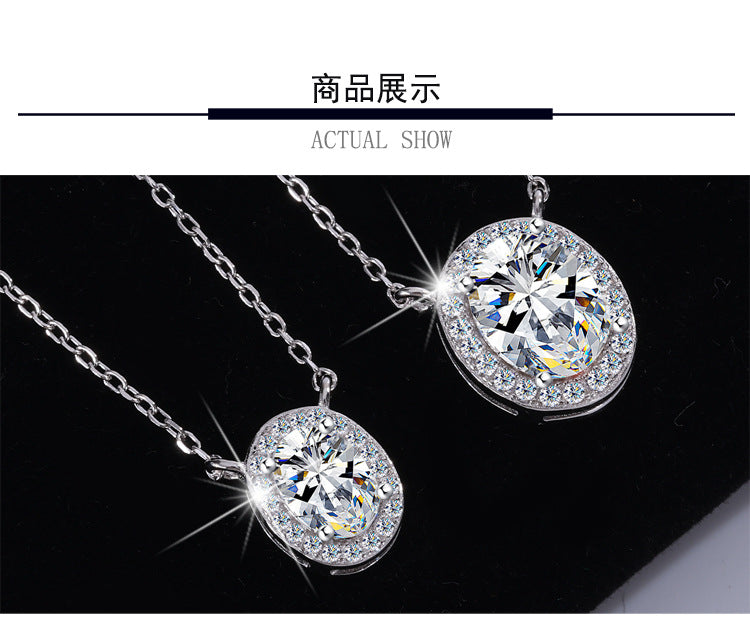 S925Sterling Silver Moissanite Egg-Shaped Necklace Pigeon Egg Collarbone Chain Full Diamond Versatile Oval Women's Pendant Factory Wholesale