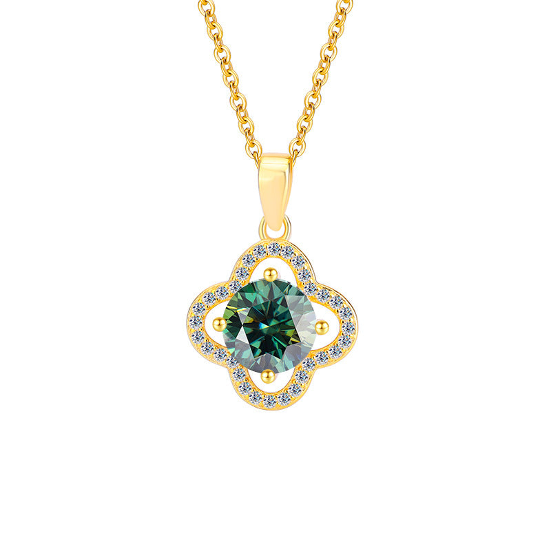 S925Sterling Silver Moissanite Four-Leaf Clover Necklace Flower Pendant Fashion High-End Moissanite Collarbone Chain Factory Wholesale