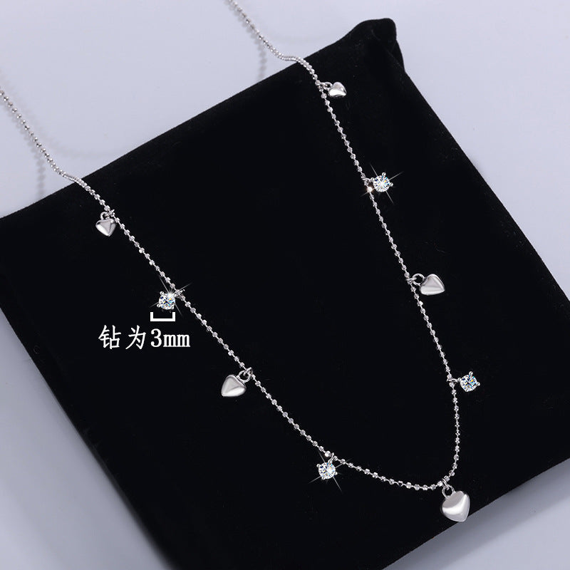 S925Pure Silver Heart Tassel Dynamic Moissanite Necklace Light Luxury High-End Fairy Style Collarbone Chain Factory Wholesale