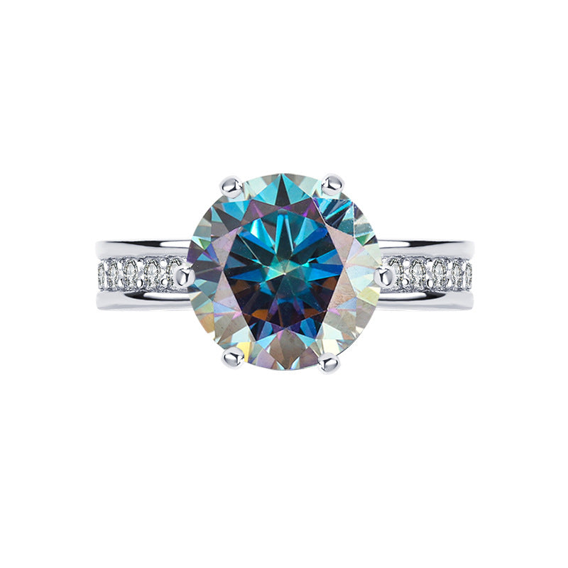 Cross-Border S925Silver Color Moissanite High Crown Queen Female Ring White Gold Diamond Simulation Proposal Wedding Diamond Ring