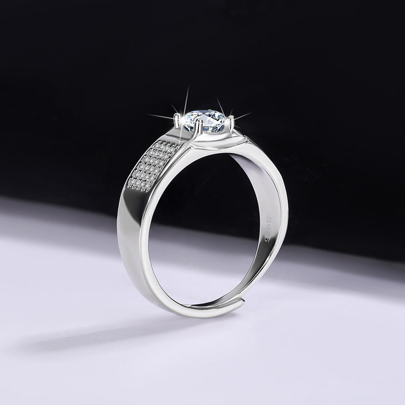 Authentic D Moissanite Starry Sky Men's Ring Pure Silver Platinum Plated One Carat Moissanite Men's Ring Manufacturer Wholesale