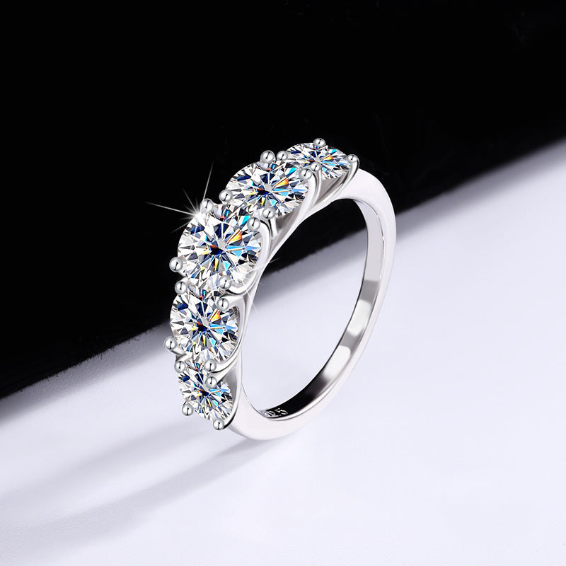 S925Silver D Genuine Moissanite Five-Star Radiance Ring for Women, Simulated Diamond Ring, Platinum-Plated Diamond Ring Wholesale