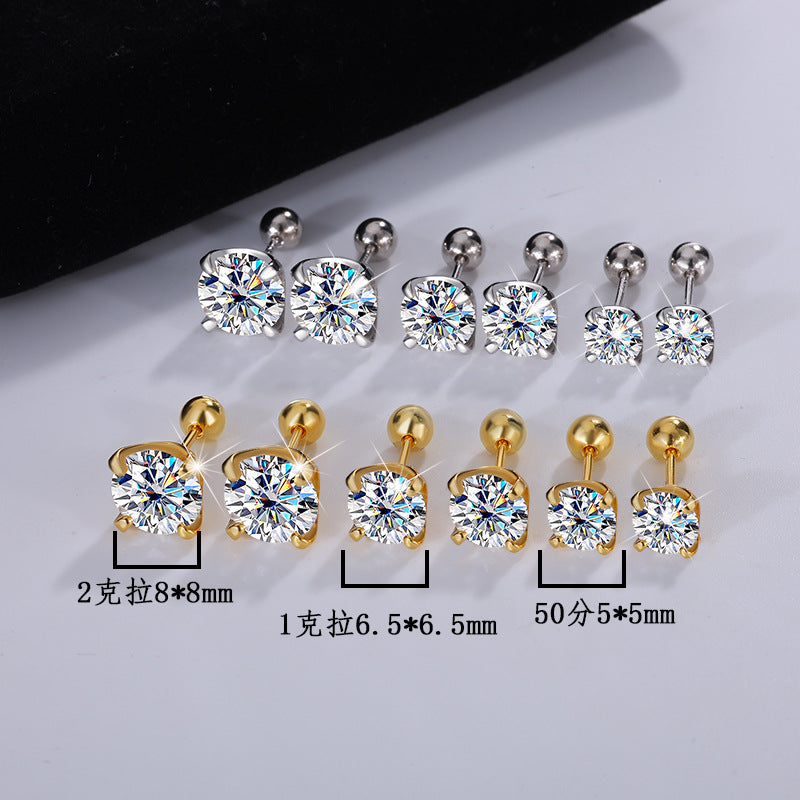 Exclusive for cross-border S925Sterling Silver Moissanite Earrings Four-Prong Screw Moissanite Stud Earrings Fashion Simple Earrings Wholesale