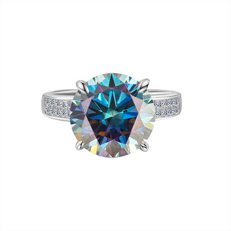 Amazon Hot Sale S925Silver Korean Version Four-Claw Moissanite Women's Ring Double Row with Diamond Pigeon Egg Ring Factory Direct Sale