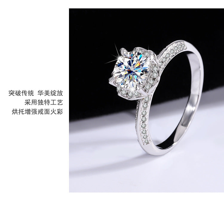925Pure Moissanite Silver Moissanite Diamond Handheld Flower Women's Ring Rose Fashion Classic Jewelry Manufacturer Wholesale