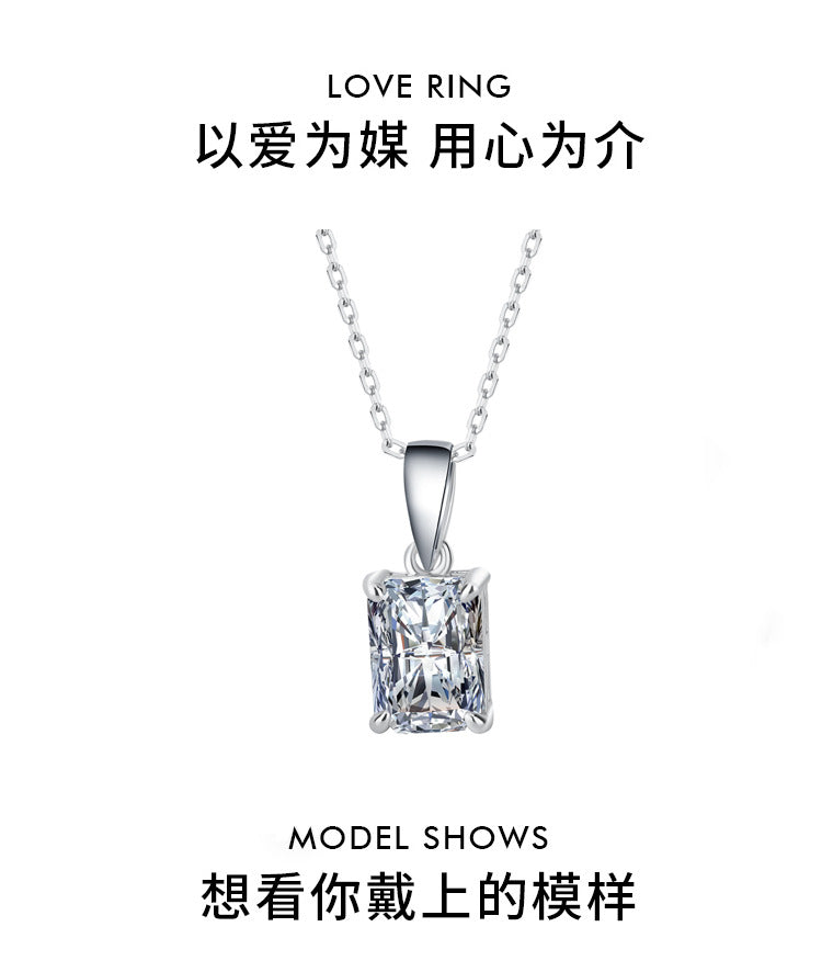 Cross-border new arrival S925Silver Moissanite Diamond Light Luxury High-End Radiant Cut Rectangular Pendant Collarbone Chain Wholesale