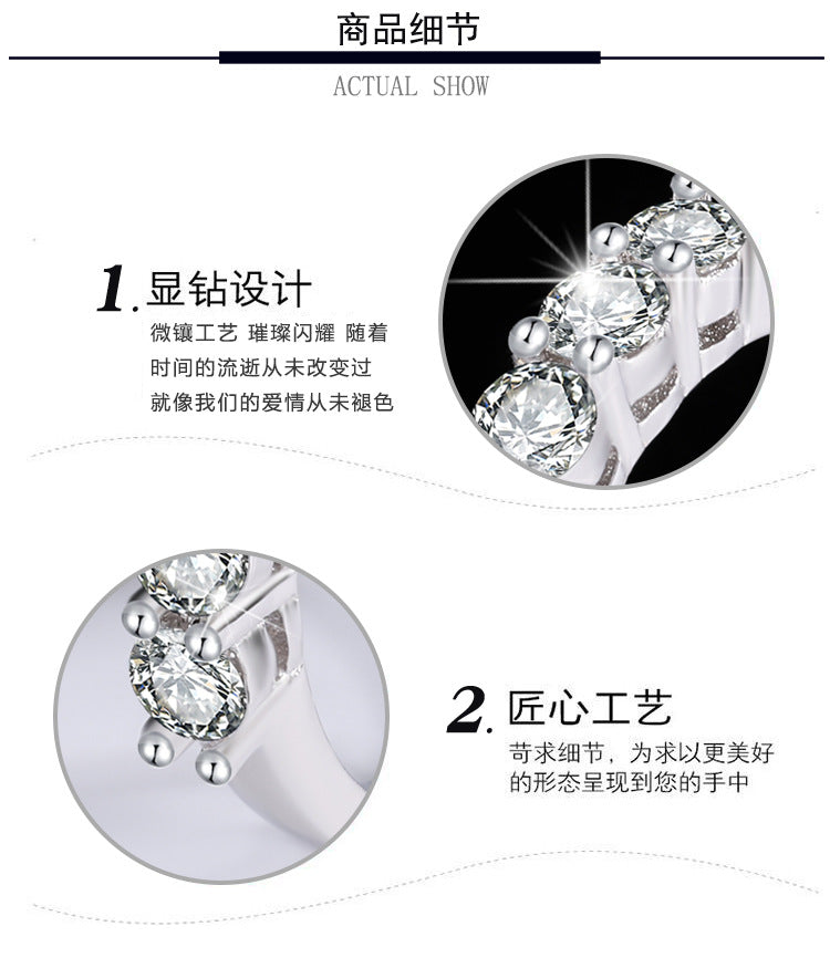 Cross-Border S925Silver70Moissanite Diamond Ring Seven Princess Seven Star Row Diamond Ring for Women Layered Simple Fashion Wholesale
