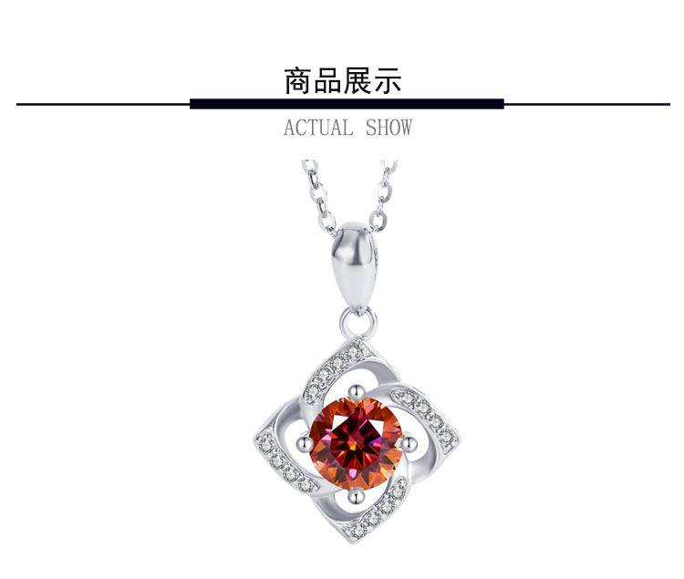 A1   s925Sterling Silver Four-Leaf Clover Necklace Silver Pendant Moissanite Necklace for Women Classic Fashion Collarbone Chain In Stock Wholesale