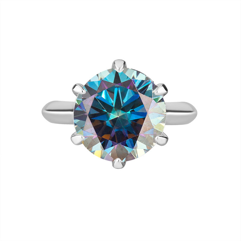 Cross-Border S925Silver T Six-Claw Moissanite3Carat5Carat Ring Classic Six-Prong Crown Proposal Ring Wholesale