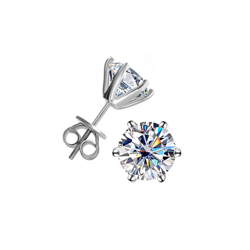 s925Silver Six-Claw Earrings for Men and Women, Threaded Earrings, Moissanite Earrings, Tiger Claw Earrings, Platinum-Plated Moissanite Earrings