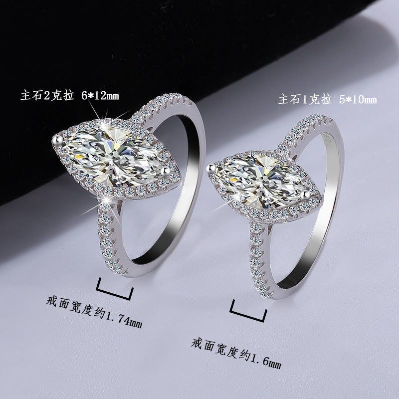 Best seller in europe and america S925Sterling Silver Moissanite Horse Eye Ring for Women Irregular Moissanite Diamond Ring Women's Ring Cross-Border Wholesale
