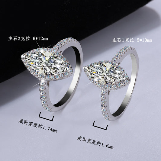 Best seller in europe and america S925Sterling Silver Moissanite Horse Eye Ring for Women Irregular Moissanite Diamond Ring Women's Ring Cross-Border Wholesale