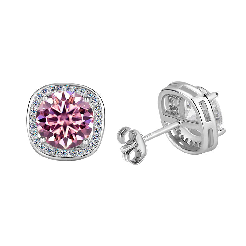 Factory direct sales S925Pure Silver Luxury Square Bag Earrings for Women Moissanite Earrings Elegant High-end Moissanite Stud Earrings
