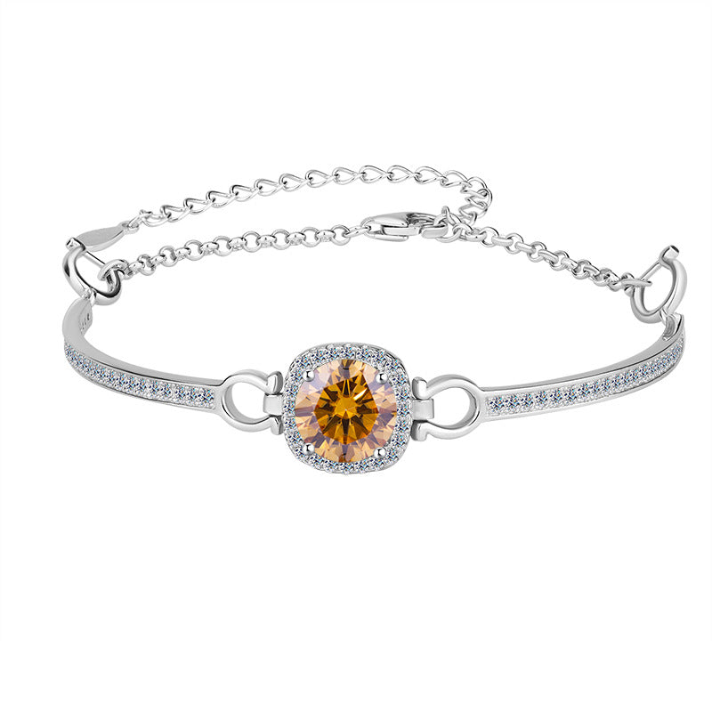 Cross-Border Europe and America S925Pure Silver Luxury Square Bracelet Moissanite Diamond Bangle Fashion High-end Moissanite Bracelet Wholesale