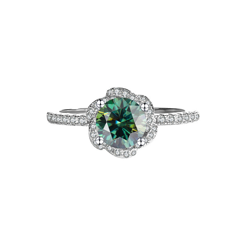 Sterling Silver S925【Bloom】Rose Flower Moissanite Diamond Ring Female Hand Holding Flower Real Diamond Ring Wedding Proposal Girlfriend