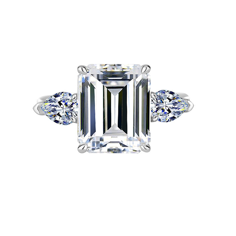 S925Silver Moissanite Ring5Carat Rectangular Emerald Cut Radiant Cut Luxury Inlaid Irregular Diamond Women's Ring Wholesale