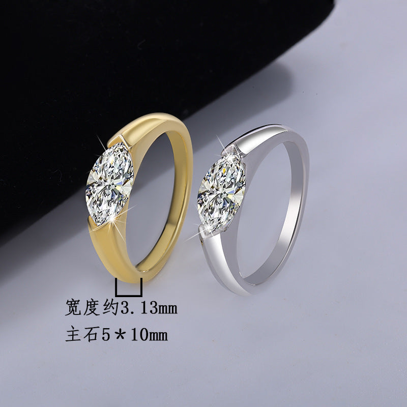 Cross-border hot selling S925Sterling Silver Horse Eye Ring1Carat Moissanite5×10mm Minimalist New Style with Advanced Design Sense