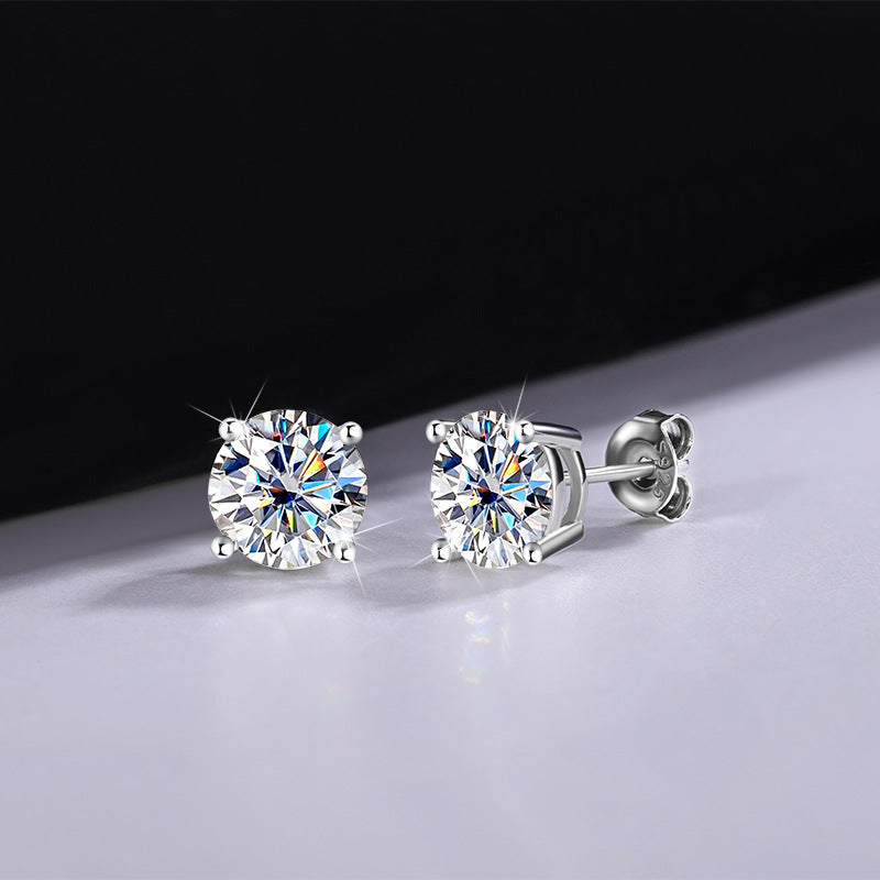 Exclusive for cross-border s925Silver Genuine Moissanite Four-Prong Earrings Elegant Simple Moissanite Gift Earrings Source
