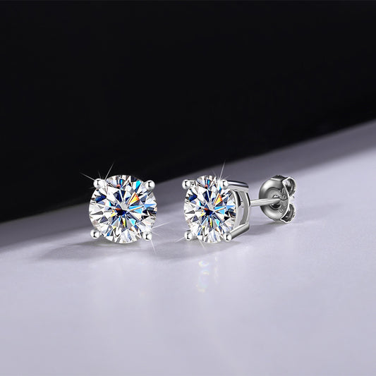 Exclusive for cross-border s925Silver Genuine Moissanite Four-Prong Earrings Elegant Simple Moissanite Gift Earrings Source