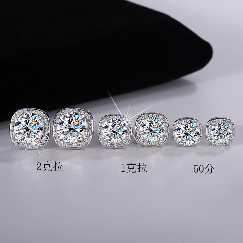 Factory direct sales S925Pure Silver Luxury Square Bag Earrings for Women Moissanite Earrings Elegant High-end Moissanite Stud Earrings