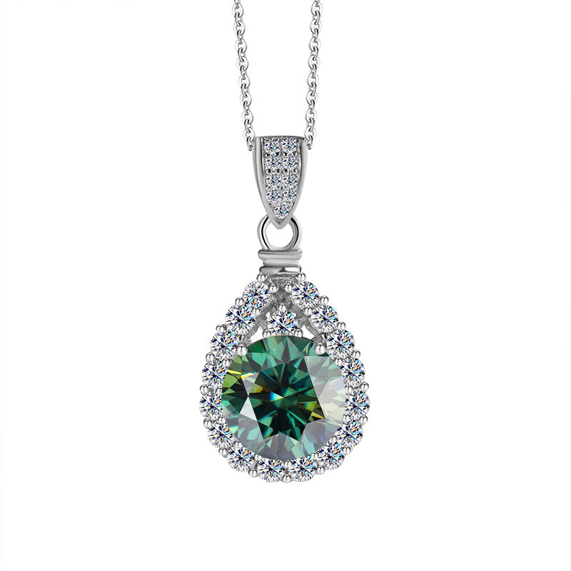 Cross-border hot selling S925Sterling Silver Moissanite Necklace for Women Water Drop Pendant High-end Fashion Versatile Necklace Wholesale