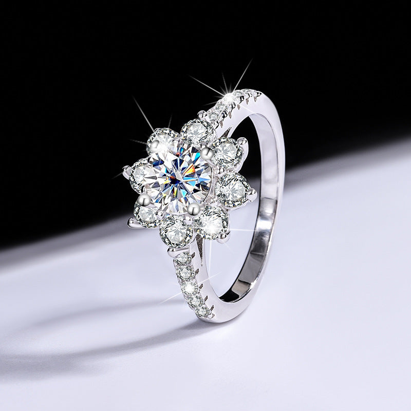 Sterling Silver925Moissanite Ring for Women Silver Ring Flower Diamond Ring TikTok Live Genuine Diamond Source Dropshipping