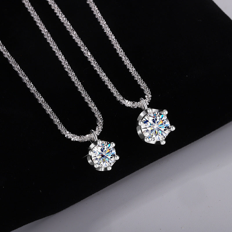Cross-Border S925Pure Silver Sparkling Cauliflower Chain Moissanite Six-Claw Necklace for Women Niche Light Luxury Fashion Collarbone Chain
