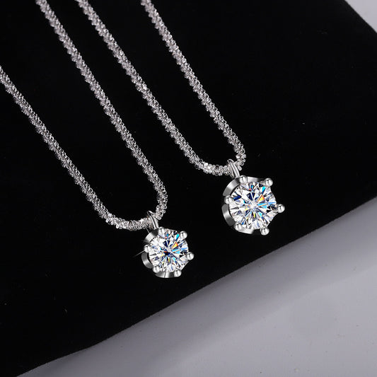 Cross-Border S925Pure Silver Sparkling Cauliflower Chain Moissanite Six-Claw Necklace for Women Niche Light Luxury Fashion Collarbone Chain