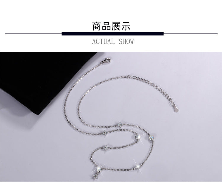 Cross-border hot S925Sterling Silver Four-Leaf Clover Women's Necklace Moissanite Diamond Pendant Light Luxury Minimalist Style Internet Celebrity Collarbone Chain