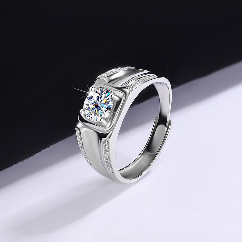 Source Manufacturer S925Pure Silver Moissanite Men's Ring1Carat Double Row Micro Inlaid Large Men's Ring Luxury European and American Fashion