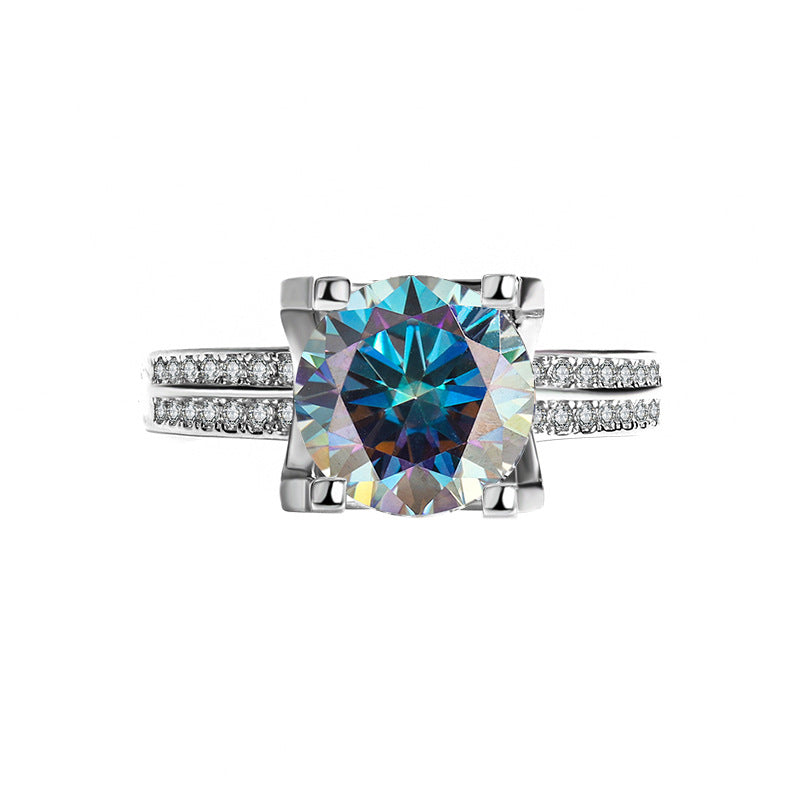 s925Silver Ring Bull Head3Claroissanite Diamond Ring for Women Double Row Diamond Ring Pigeon Egg Wedding Ring Live Streaming Exquisite