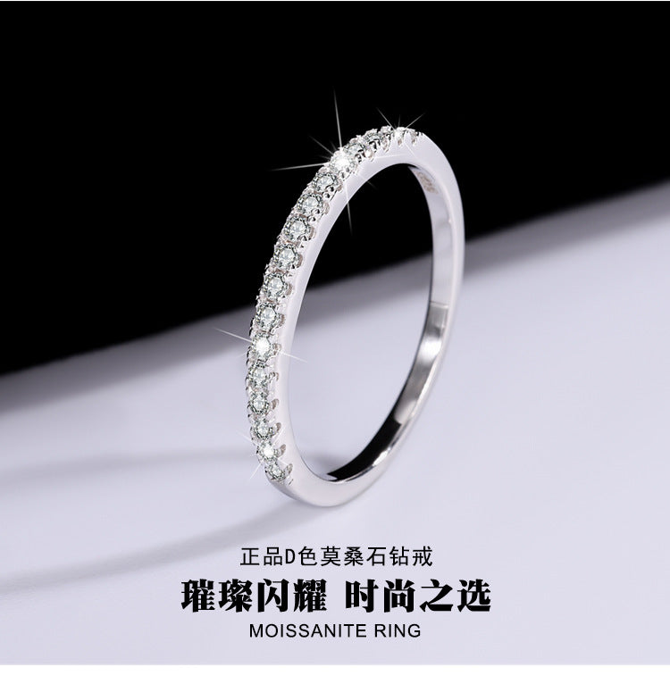 S925Sterling Silver One Row Moissanite Ring for Women, Simple Stackable Tail Ring, Couple Rings Wholesale Direct Sale