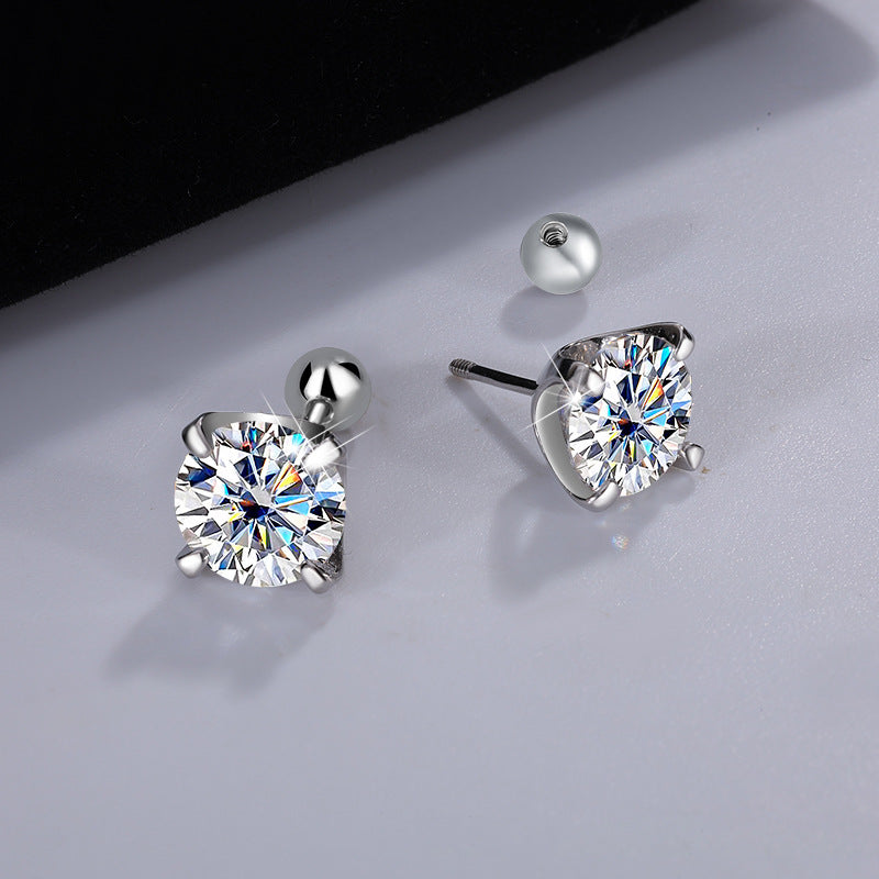 Exclusive for cross-border S925Sterling Silver Moissanite Earrings Four-Prong Screw Moissanite Stud Earrings Fashion Simple Earrings Wholesale