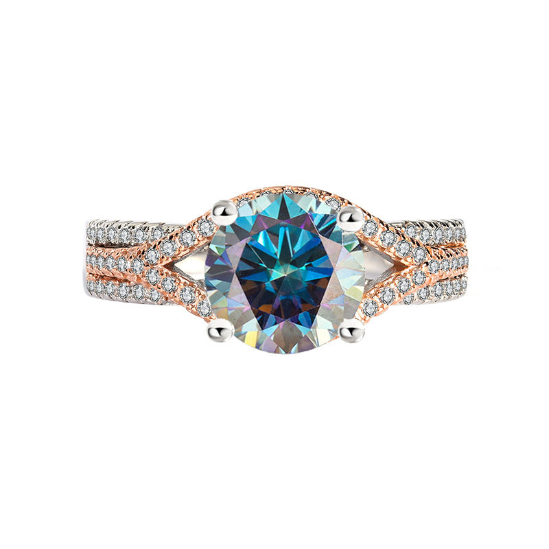 Moissanite Ring for Women Silver Ring Split Gold Exaggerated Two Colors ins Jiezi TikTok Live Moissanite Source