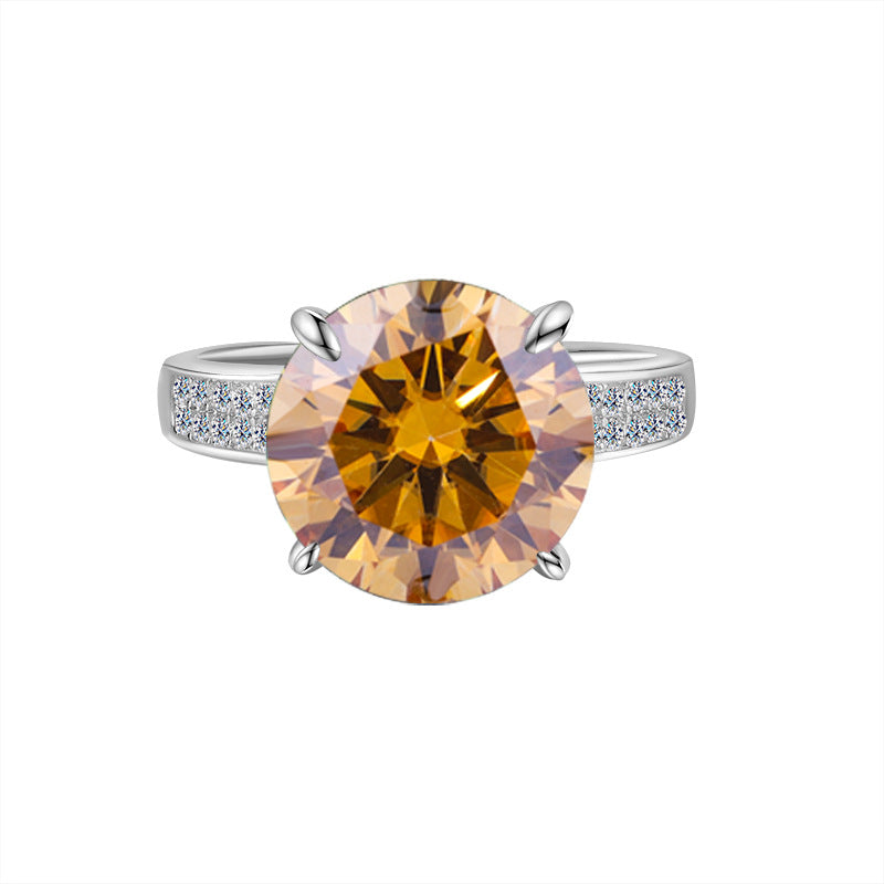 Amazon Hot Sale S925Silver Korean Version Four-Claw Moissanite Women's Ring Double Row with Diamond Pigeon Egg Ring Factory Direct Sale