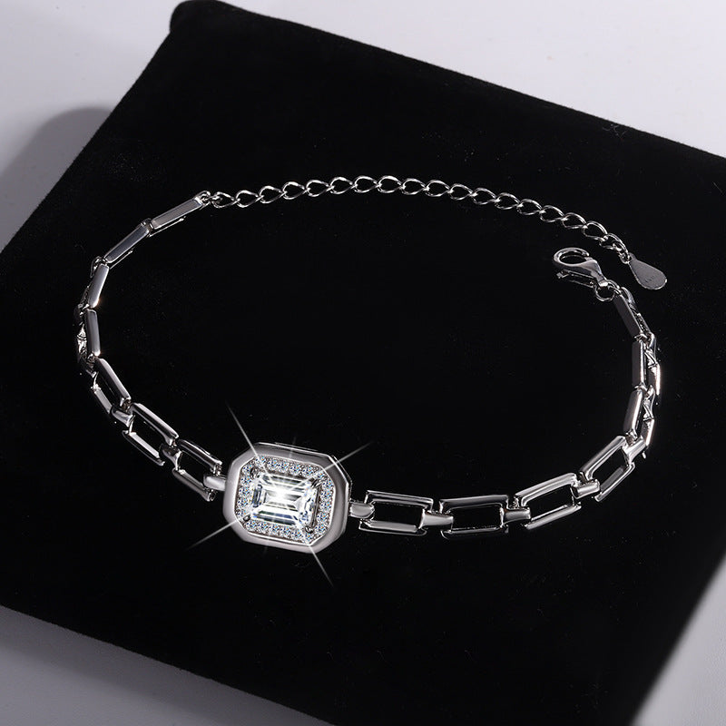 S925Sterling Silver Moissanite Geometric Bracelet 1Carat Irregular Moissanite Bracelet for Women, Light Luxury, Exquisite, Simple, Fashionable