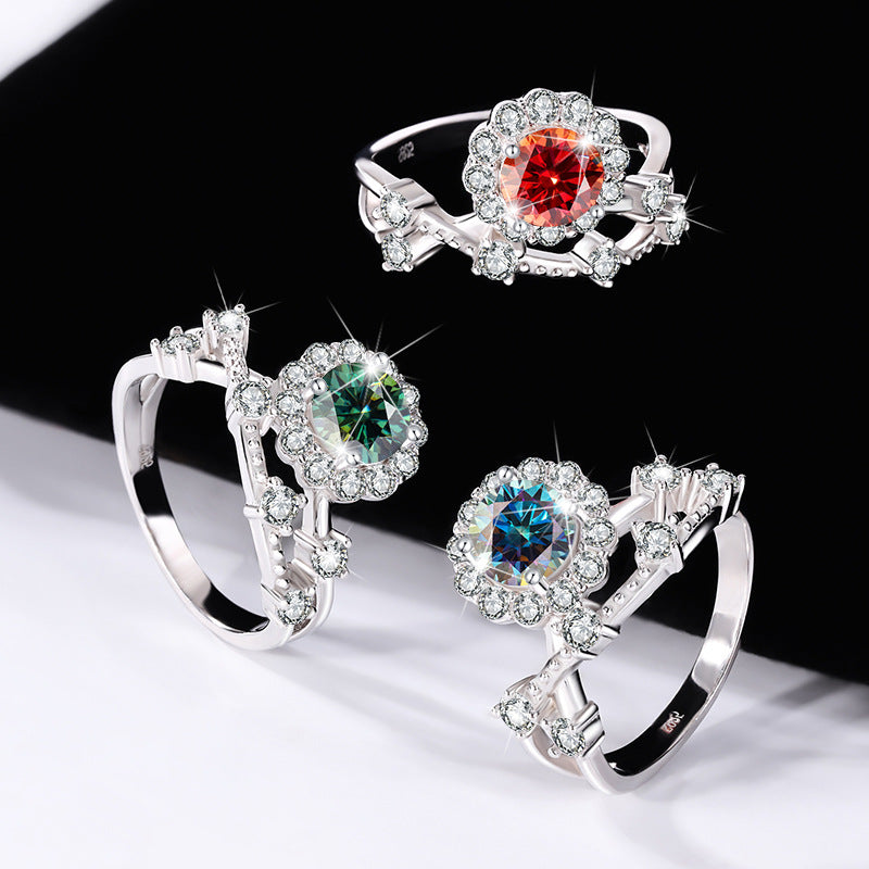 Radiant as a Star1Clamoissanite Ring for Women, Pure Silver, White Gold, Niche Design, Simulated Diamond, Wedding Diamond Ring