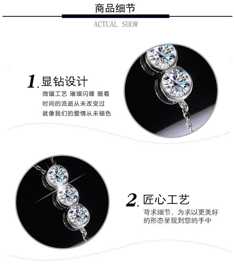 Cross-Border S925Pure Silver Tassel Necklace for Women with Moissanite Diamond Pendant, Simple and Luxurious Versatile Collarbone Chain, Wholesale from Manufacturer